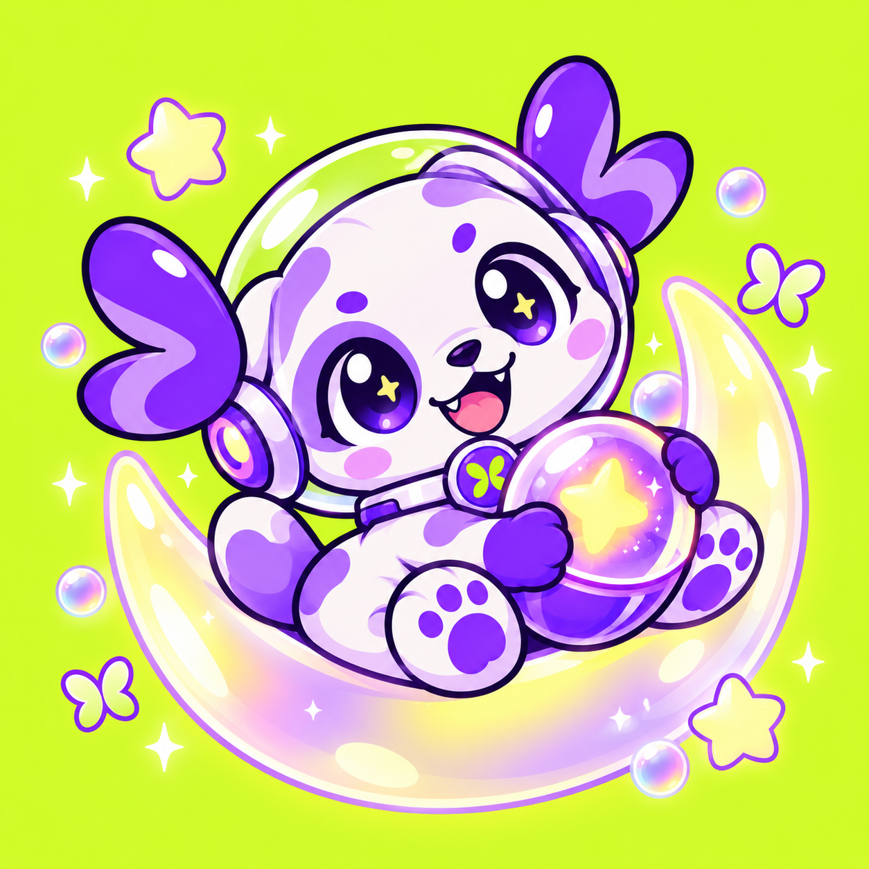 Floopi carrying the glowing orb through a moon-shaped orbit